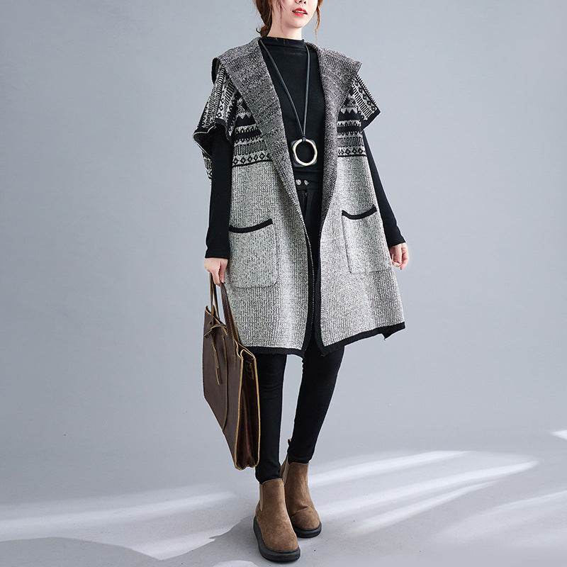 Plus Size Women's Cardigan Sweater Loose Hooded - Mubimart