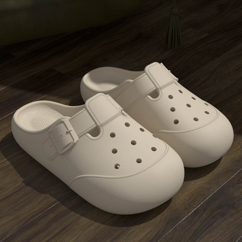 New Hole Shoes Summer Buckle Baotou Slippers Outerdoor Garden Clogs Shoes Indoor Non-Slip Floor Home Slipper - Mubimart
