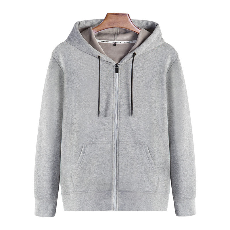 Zipper Hoodie Solid Color Plus Fleece Sweatshirt