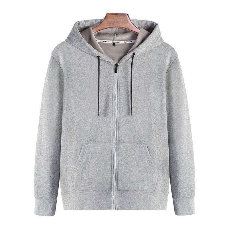 Zipper Hoodie Solid Color Plus Fleece Sweatshirt - Mubimart