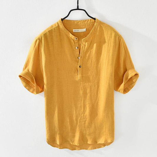 Linen Shirt Summer Half Sleeves Cotton Linen Shirt - Mubimart