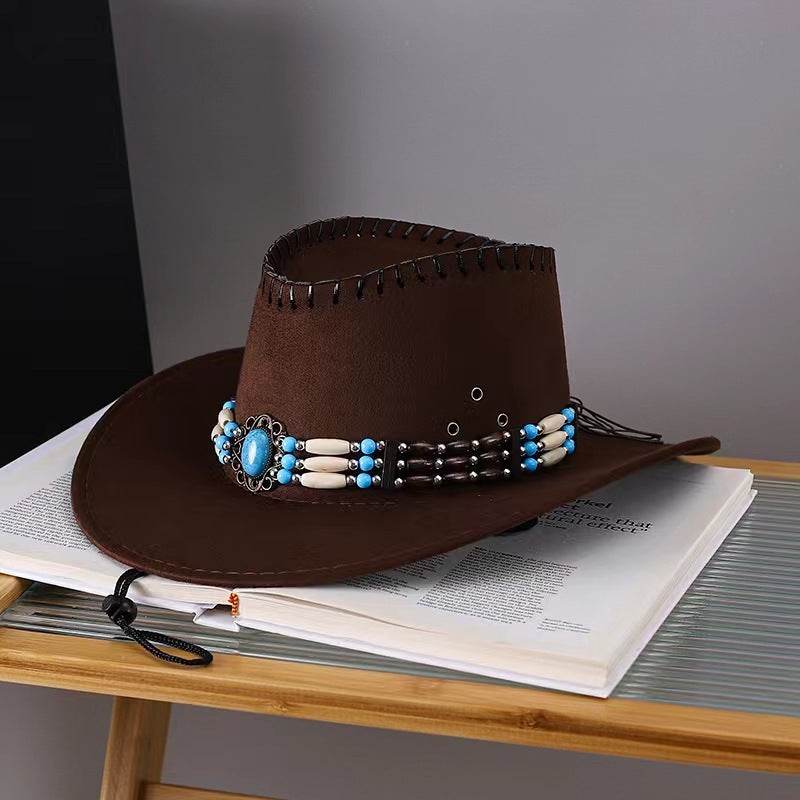 Western Cowboy Hat Men's And Women's Gem Chain Fedora Hat - Mubimart