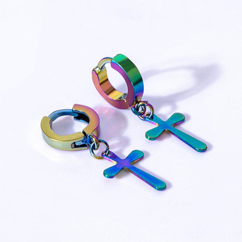 Fashion Cross Pendant Drop Earrings For Men - Mubimart