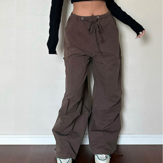 Straight Tube Loose Pocket Cargo Pants For Women - Mubimart