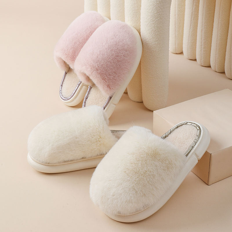 Fuzzy House Slippers Winter Warm Plush Faux Rabbit Fur Bedroom Shoes - Mubimart -  