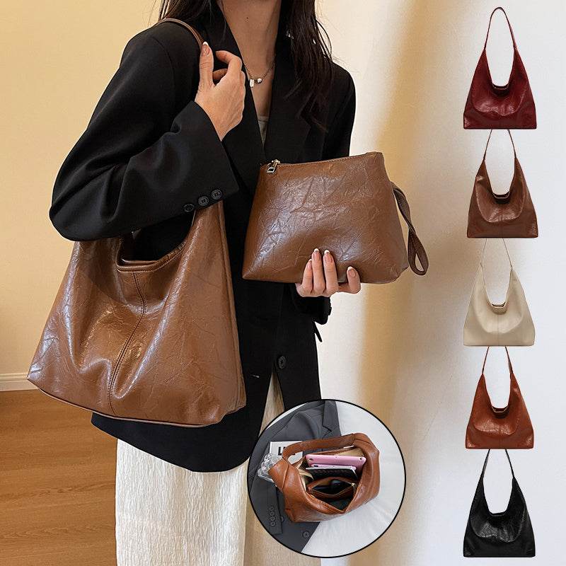 Fashion Womens Shoulder Bag Vintage Designer Large Capacity Casual Tote Bag Autumn And Winter Fashion Handbag - Mubimart