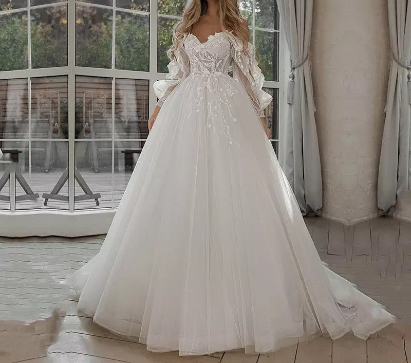 Boho Bride Gown Puff Sleeve Off Shoulder Wedding Dresses - Mubimart -  