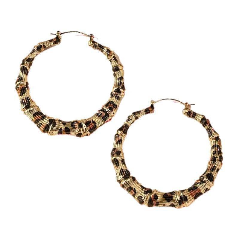 New Fashion Leopard Print Round Hoop Earrings For Women Jewelry Punk Metal Zebra Cow Big Circle Earring Female Party Gifts - Mubimart