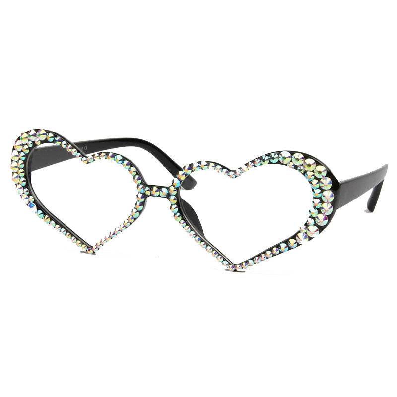 European And American New Peach Heart Diamond Sunglasses Female Cute Cat Eye Heart Shape - Mubimart