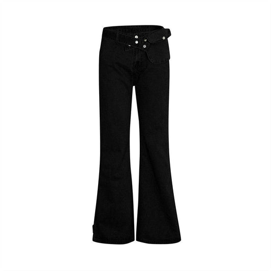 Removable Belt Pocket Bootcut Trousers Jeans - Mubimart