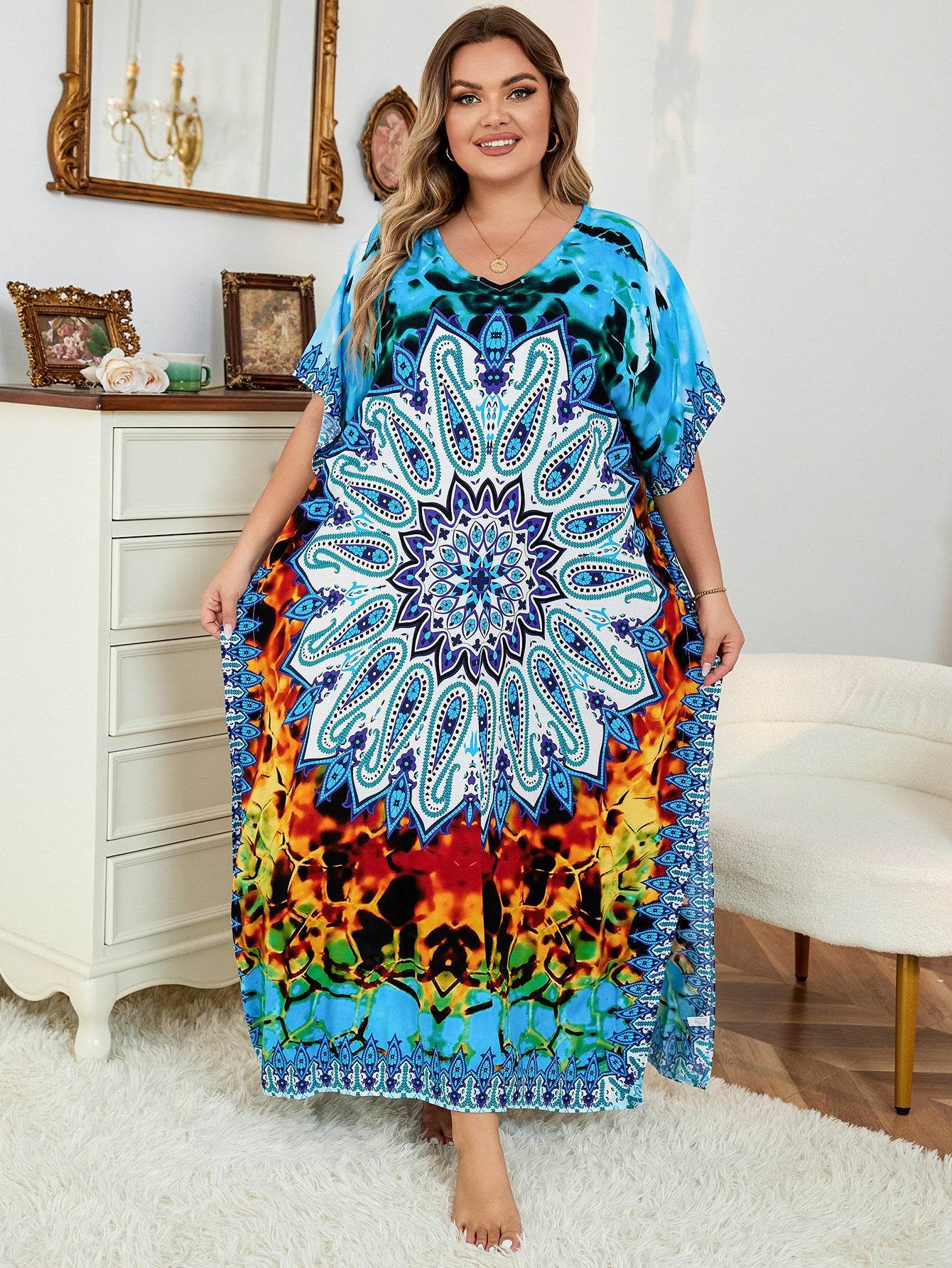 Loose Plus Size Vacation Robe Bikini Cover - Mubimart