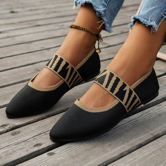 Striped Flats Shoes Fashion Casual Pointed Toe Loafers Lazy Shoes For Women - Mubimart