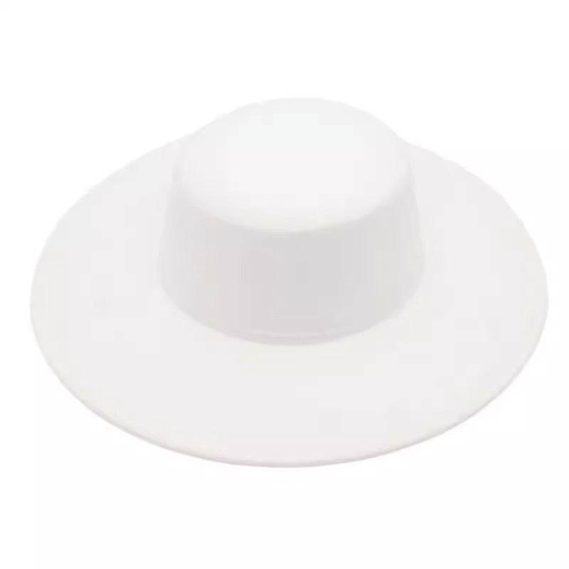 Flat Top Woolen Hat Big Brim Fedora Hat Hepburn Style - Mubimart
