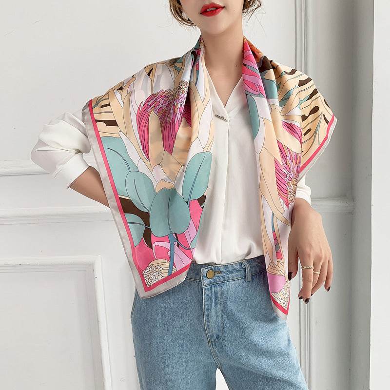 Fashion Silk Scarves Female Printing Hijab - Mubimart