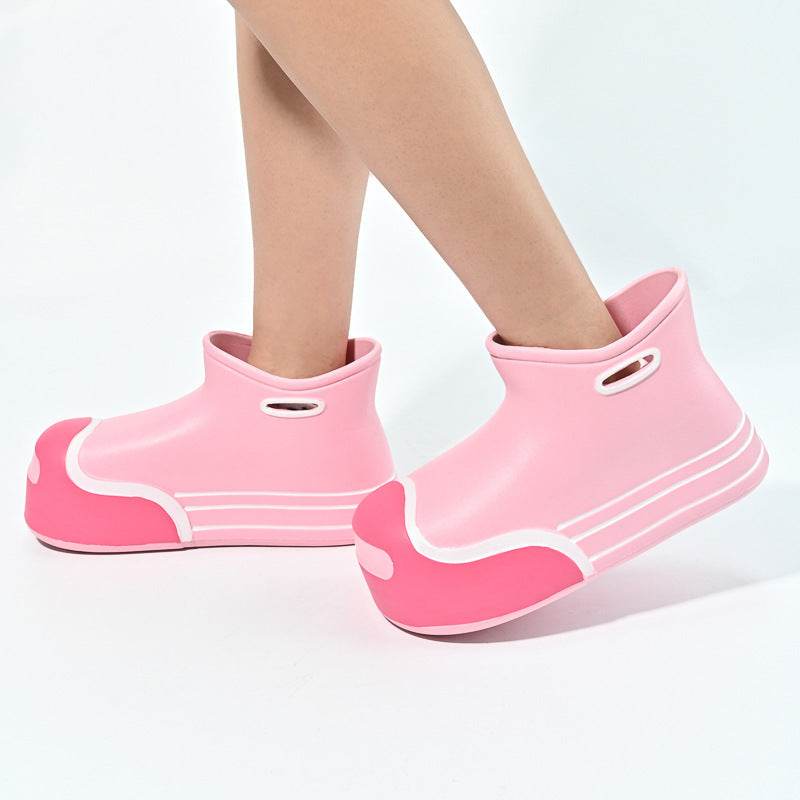 Women's Fashionable Outer Wear Mid-calf Thick-soled Rain Boots - Mubimart