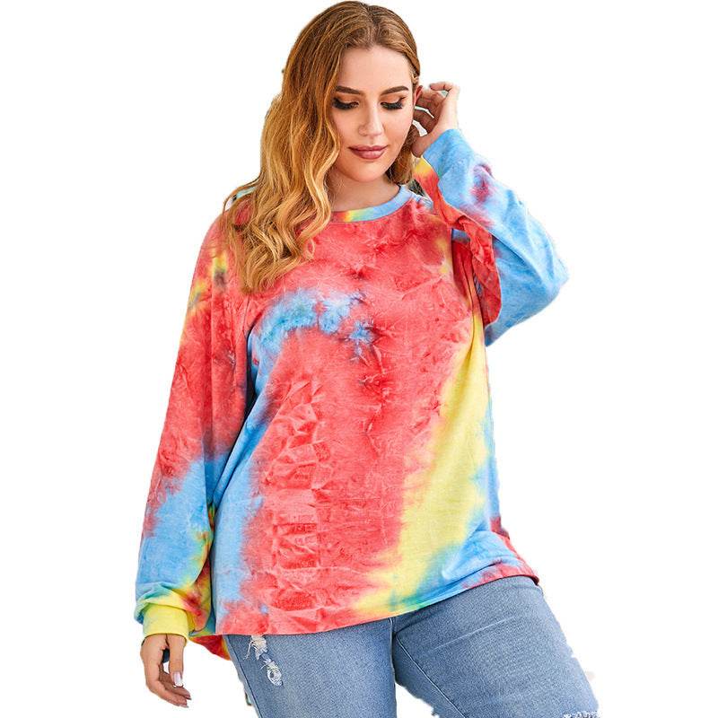 Plus Size Women's Pullover Blouse Tie-dye Long Sleeves - Mubimart