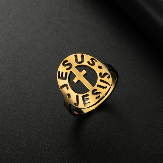 Personalized Retro Style Titanium Steel Cut Cross Closed Ring Men - Mubimart