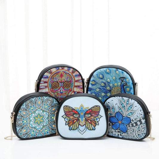 One-shoulder Handmade Point Diamond Satchel Peacock Mandala - Mubimart