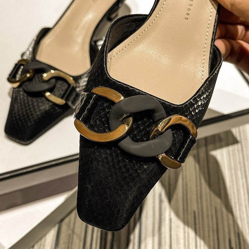 New Style Square Toe Single Shoes Women's Square Toe Mid-heel Work Shoes - Mubimart