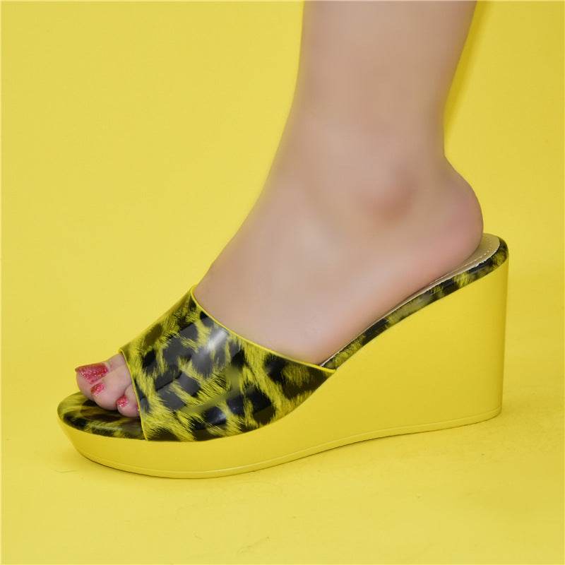 Women's Fashion Shiny Wedge Slip-On High Heels - Mubimart