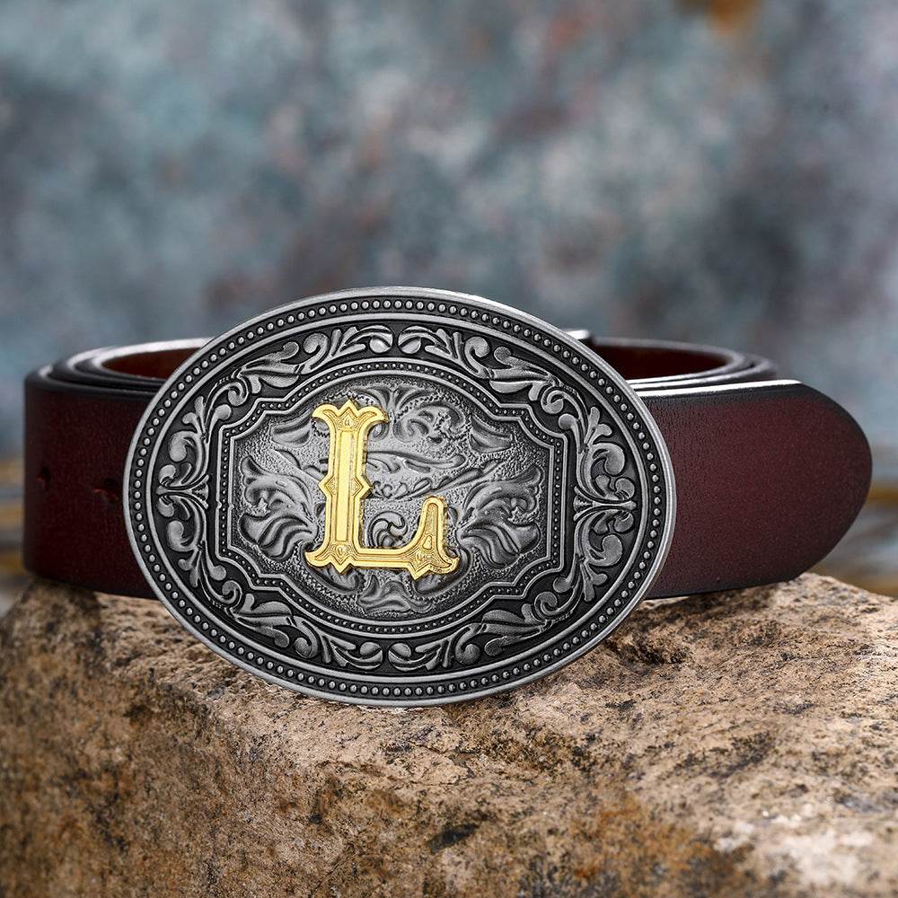 Men's And Women's Floral Letter Buckle Belts - Mubimart