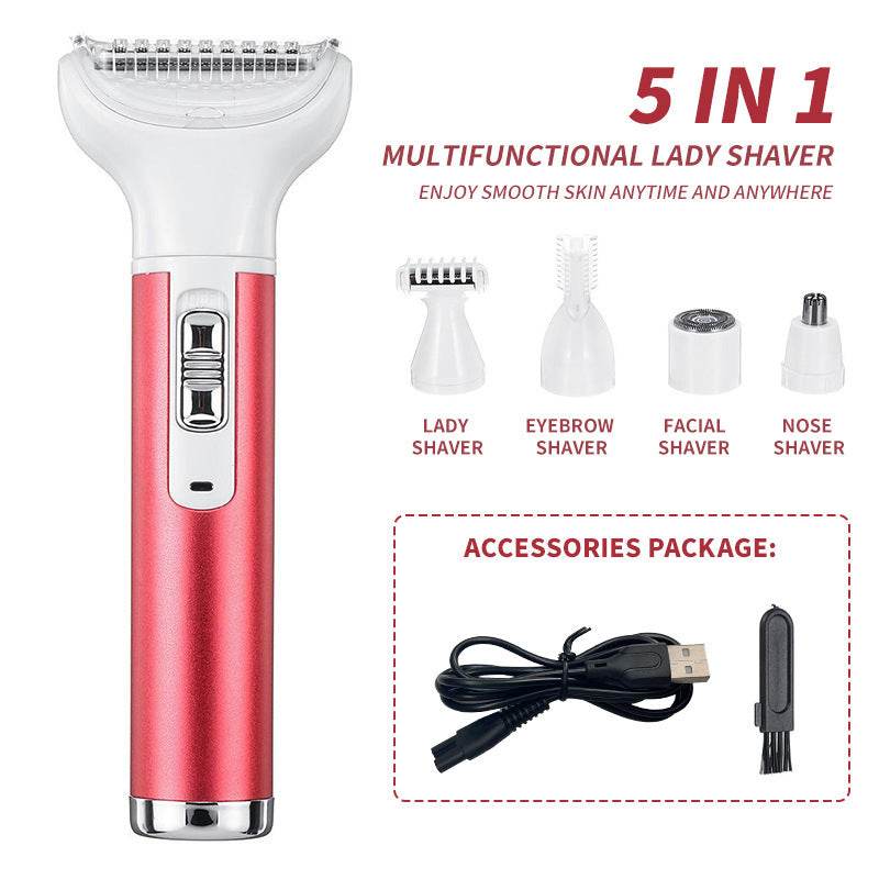 Electric Depilator Private Lady Shaver Private Parts Armpit Pubic Hair Shaver Multi-functional Five-piece Set For Women Hair Removal Device - Mubimart