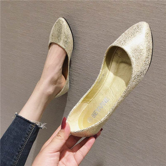 Burst Crack All-matching Flat Shoes Plain Pointed Boat Shoes - Mubimart