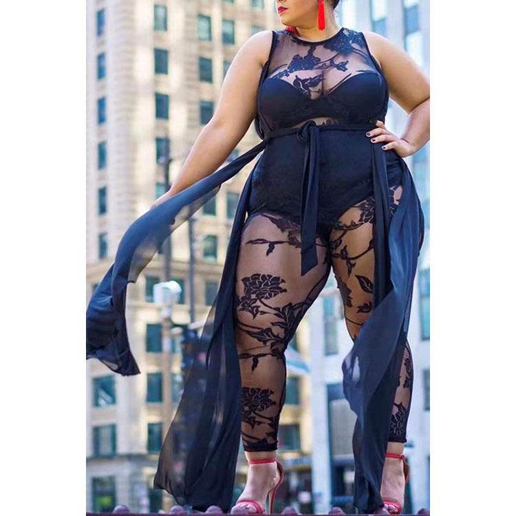 Plus Size Women's Sexy Flocking Jumpsuit Temperament Commuter - Mubimart