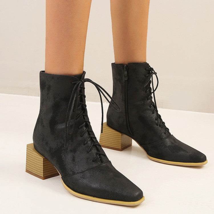 Martin Boots Women Thick Heel Pointed Toe Zipper Short Boots Women - Mubimart
