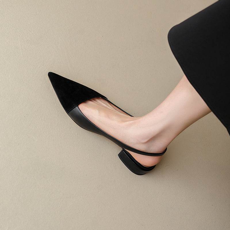 Chunky Heel Leather Color Block Flats - Mubimart