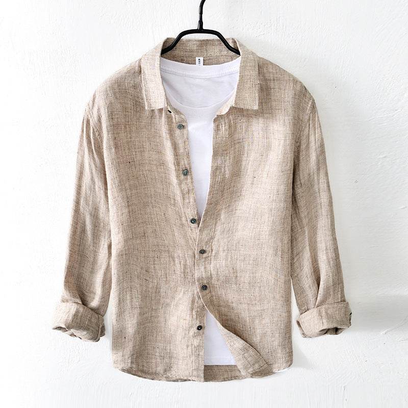 Pure Linen Shirt Men's Long Sleeve Shirt - Mubimart