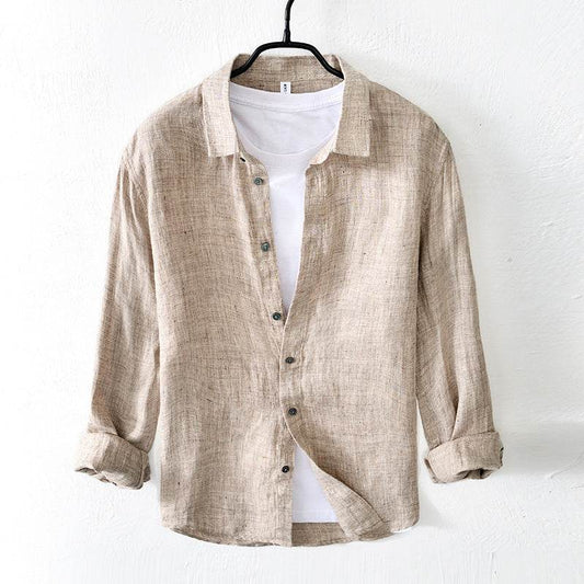 Pure Linen Shirt Men's Long Sleeve Shirt - Mubimart