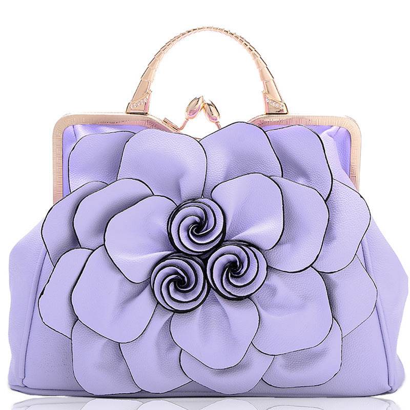 Rose Flower Women Tote Solid Color Shoulder Bag - Mubimart