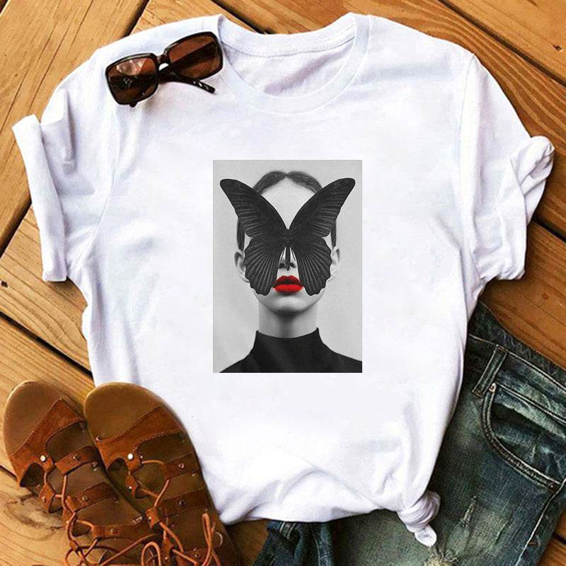 Top Feather Butterfly T-shirt For Women - Mubimart