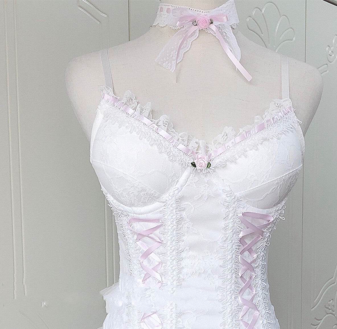 French Retro Lace Corset Sling Top Women - Mubimart