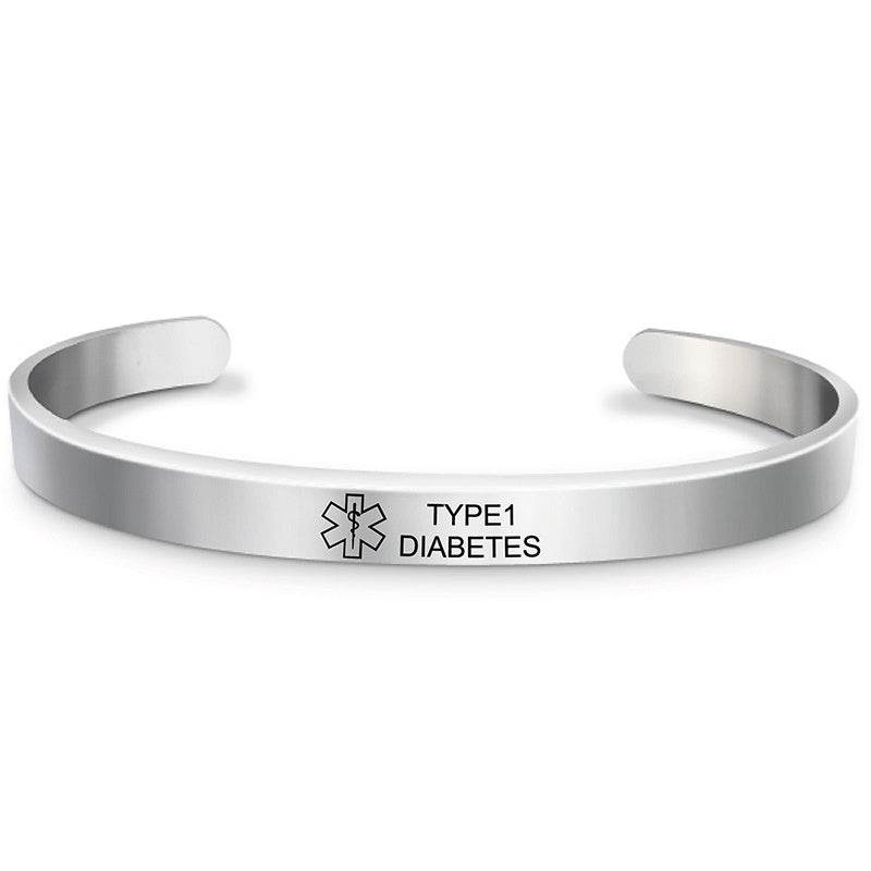 Fashion Silver Plated Medical Alert Cuff Bracelet EPILEPSY Diabetic Allergy Stainless Steel Bangle For Women Men - Mubimart