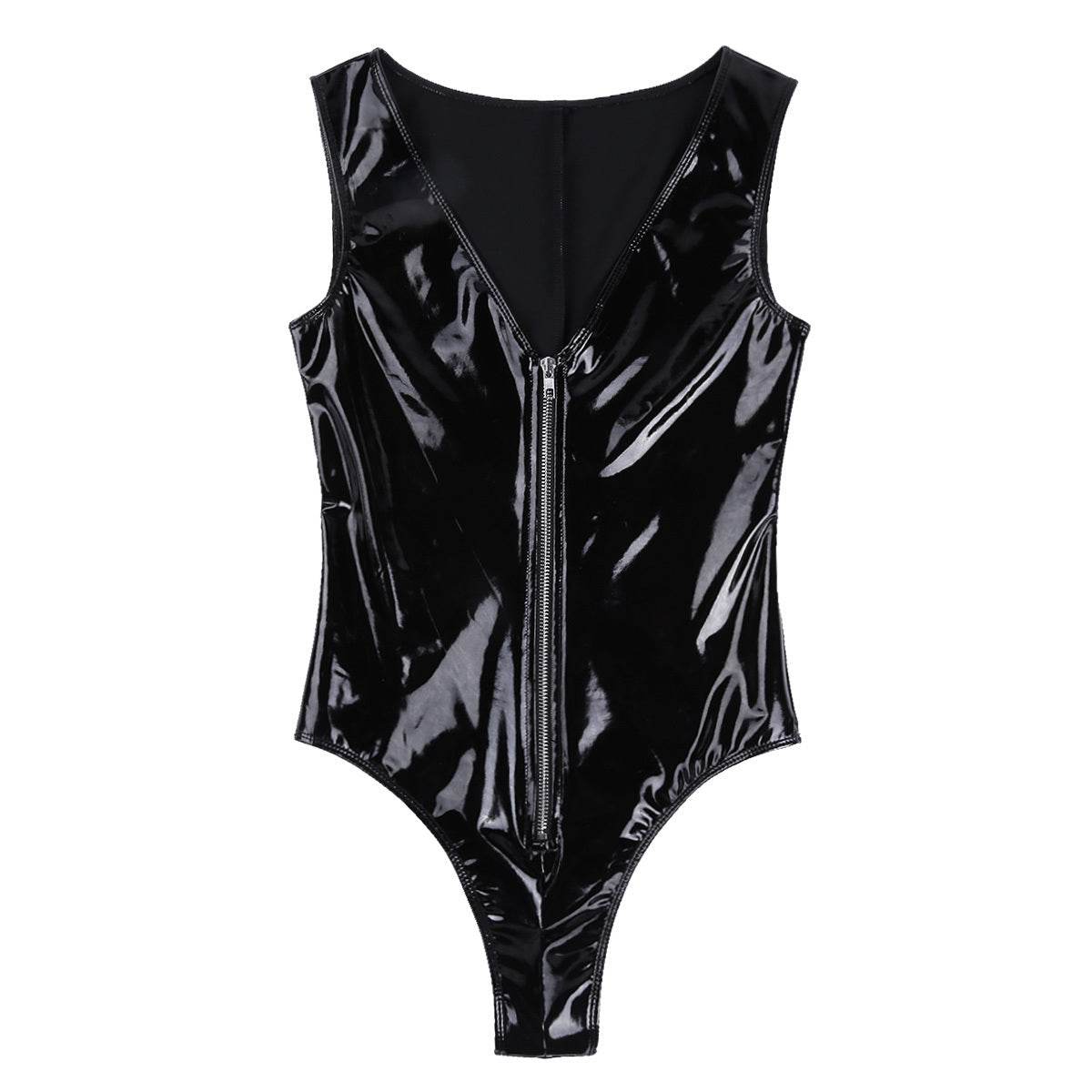 Black Latex Bodysuit Women Body Harness Fetish Clothing - Mubimart