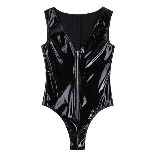 Black Latex Bodysuit Women Body Harness Fetish Clothing - Mubimart