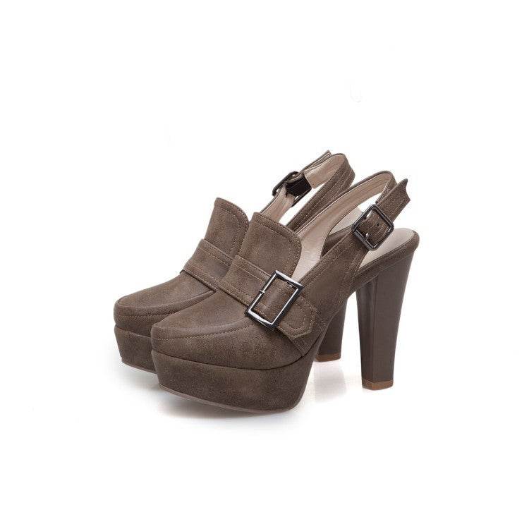 Platform Spike High Heels Buckle Retro Slingbacks Womens Shoes Heels Pumps - Mubimart