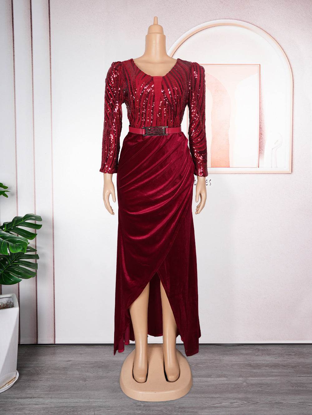 Women's Plus Size Flannel Sequined Party Dress - Mubimart
