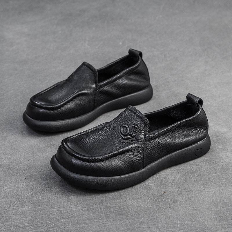 Spring First Layer Cowhide Retro Rub Colored Flat Bottom Comfort Women's Shoes - Mubimart