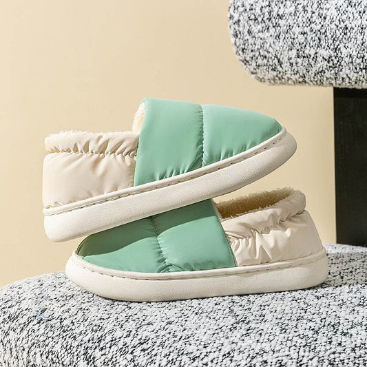 Winter Thickened Warm Cotton Shoes With Back Heel Mixed-color Down Cloth Slipper For Couple Garden Outdoor Indoor Floor Home Slippers Women - Mubimart