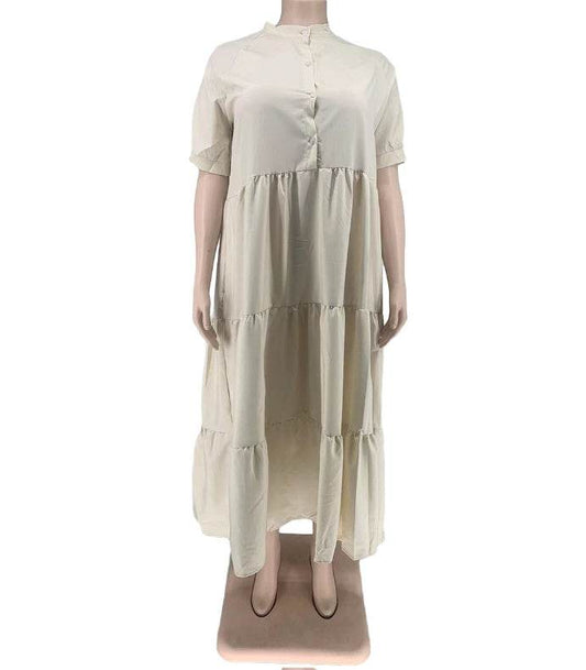 Plus Size Women's Fashion Casual Button Lapel Dress - Mubimart