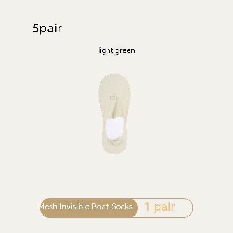 Women's Mesh Boat Socks Summer Thin Cotton Bottom Non-slip Tight Ice Silk Arbitrary Cut Women's Low Cut Invisible Socks - Mubimart