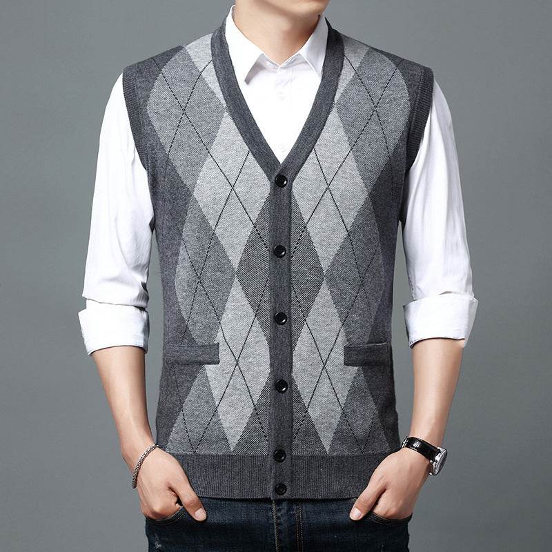 Men's Casual Buckle Knitted Sweater Vest - Mubimart