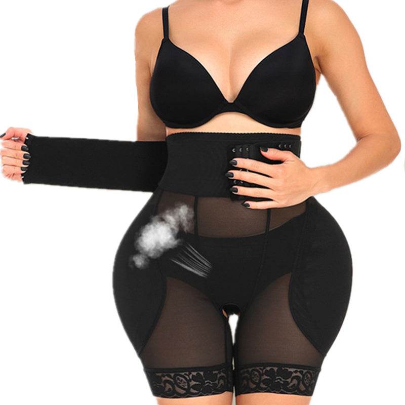 Nine-Row Adjustable Buckle Lace-Up Crotch Mesh Waist Shaper Pants - Mubimart