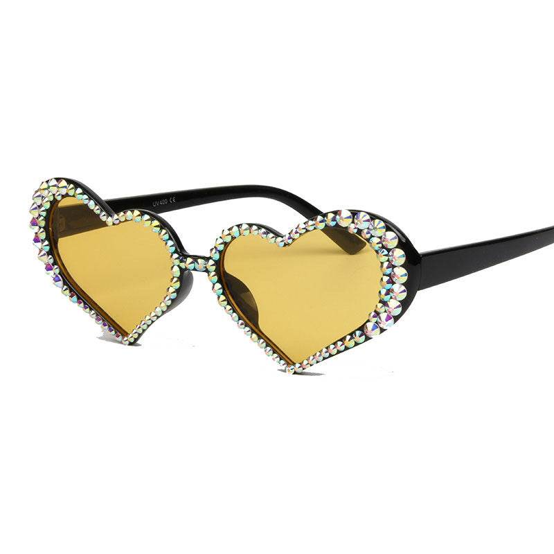 European And American New Peach Heart Diamond Sunglasses Female Cute Cat Eye Heart Shape - Mubimart