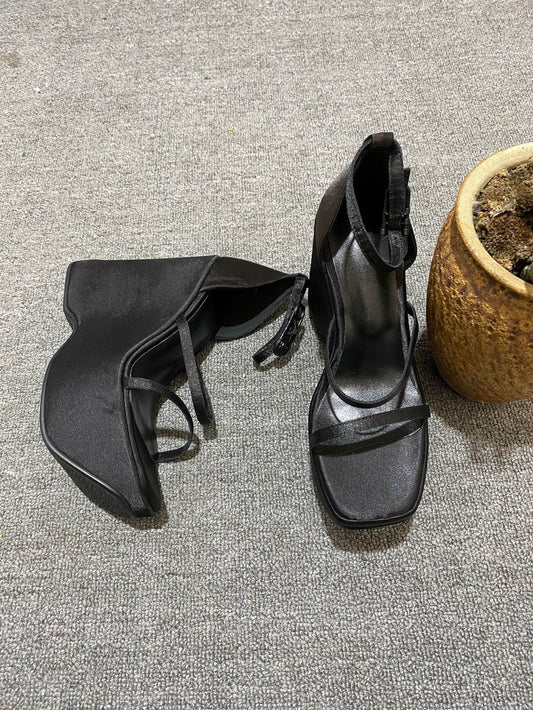 Wedge Square Toe Sandals Stiletto Heels - Mubimart