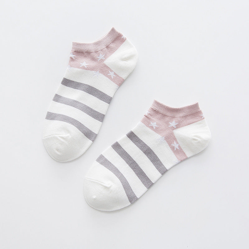 Star Stripe Breathable Low-cut Invisible Cotton Socks - Mubimart -  