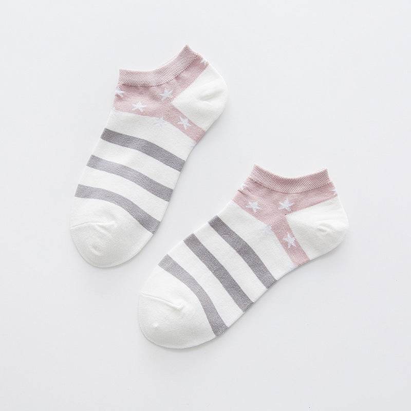 Star Stripe Breathable Low-cut Invisible Cotton Socks - Mubimart